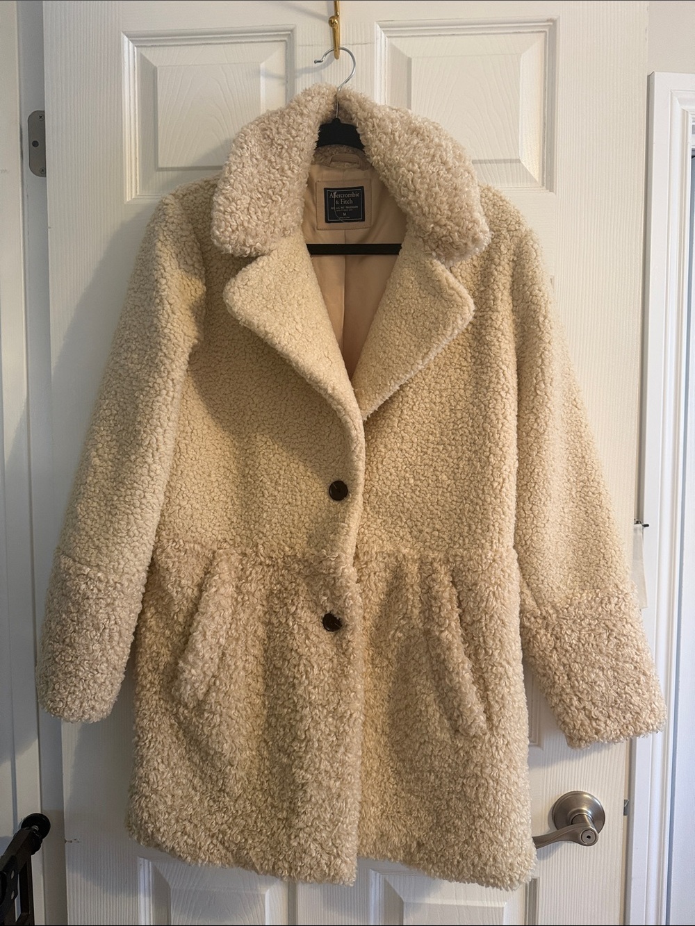Abercrombie & Fitch Cream Teddy Faux-Shearling Coat